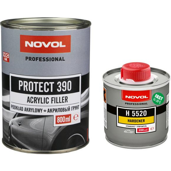 Фото 1 - Грунт Новол "Протект 390" (Protect 390) акриловый 4+1 заполняющий 2К копмлект Серый [0.8л+0.2л] Novol.