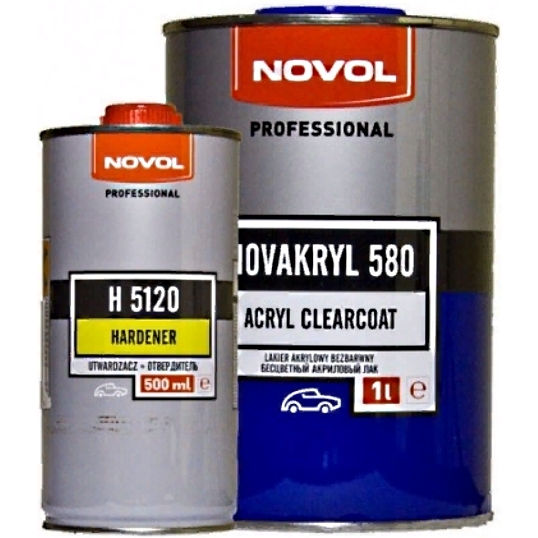 Фото 1 - Лак Новол "Новакрил 580 ХС" (Novakryl 580 HS) акриловый глянцевый бесцветный 2К копмлект [1л+Отвердитель 0.5л] Novol.